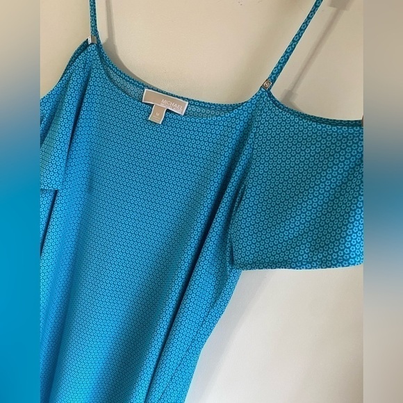 Michael Kors Dress Medium blue Floral Cold Shoulder Mini Shift EUC beautiful!!! - Picture 9 of 13